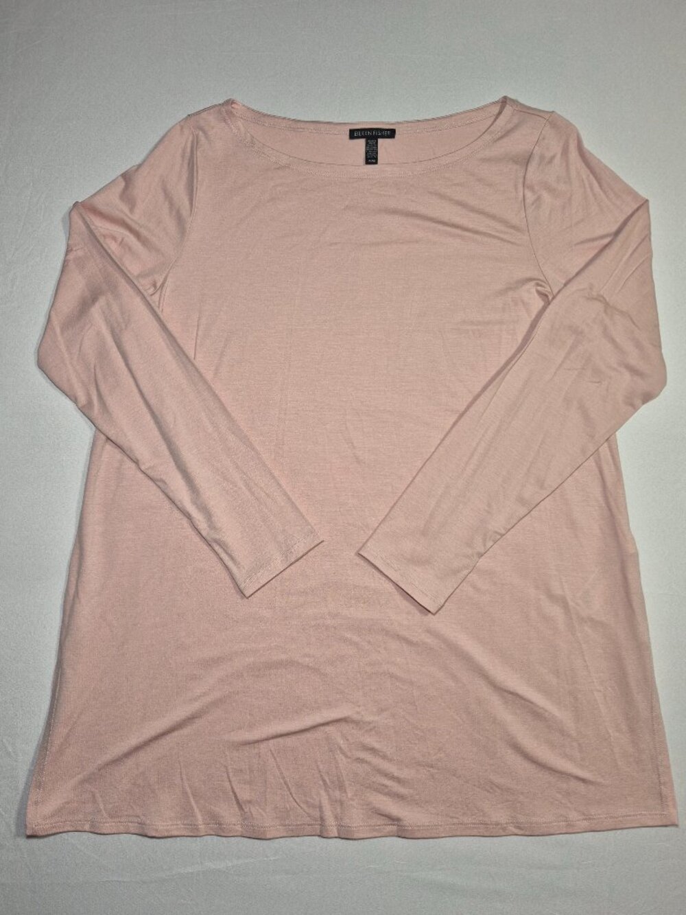Eileen Fisher FTJ Pink Stretch Tencel Lyocell Bateau Neck Tunic Top Blouse Sz M